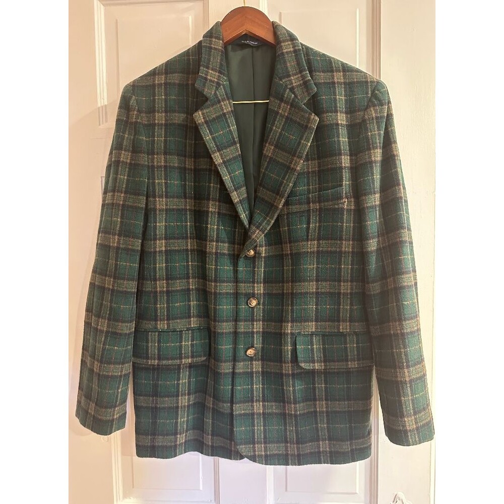 Vintage 90s GAP Wool Blend Green Plaid Blazer Sport Coat Mens S